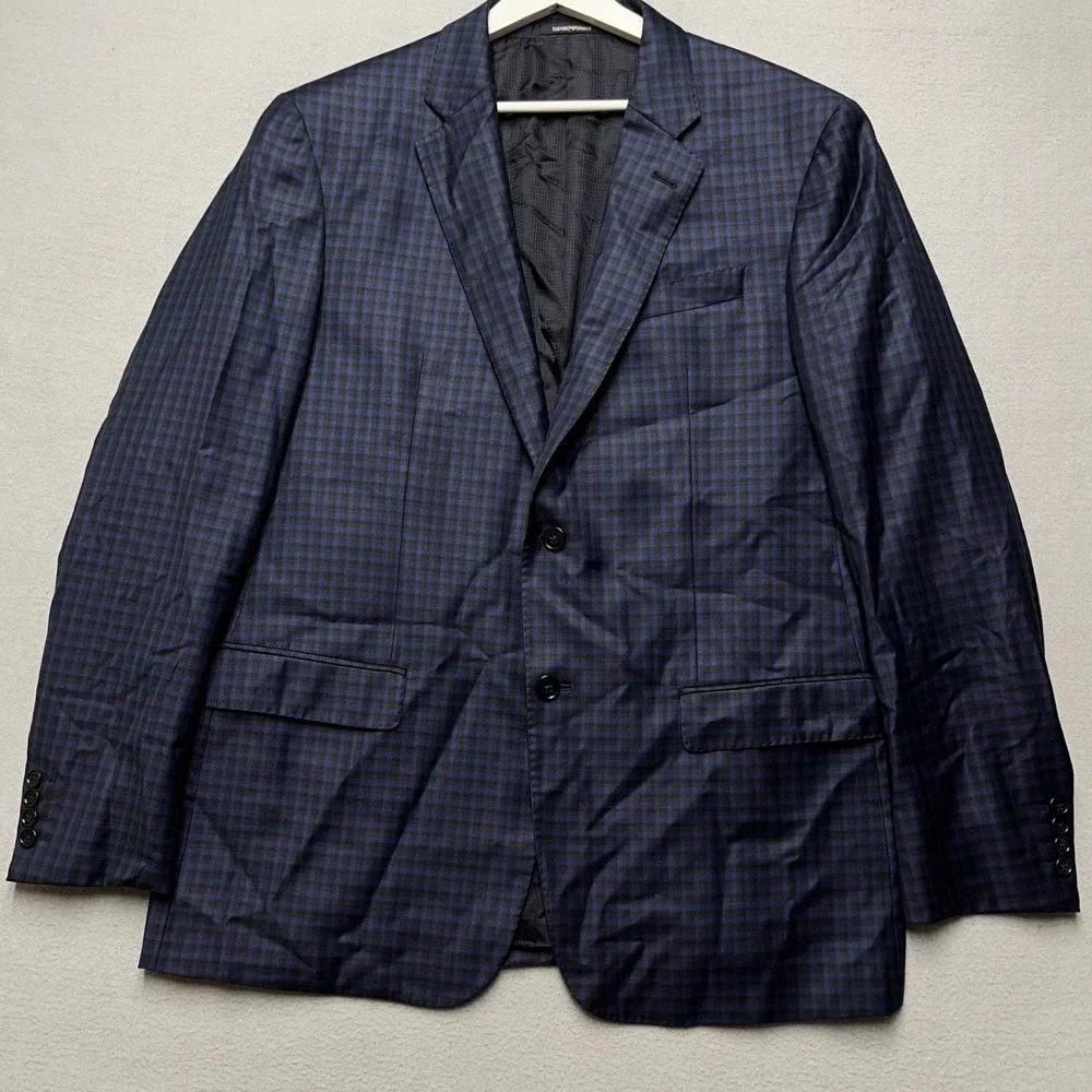 Emporio Armani blazer G Line Blue Black Super 130s Wool Check 54(40R) Sport coat